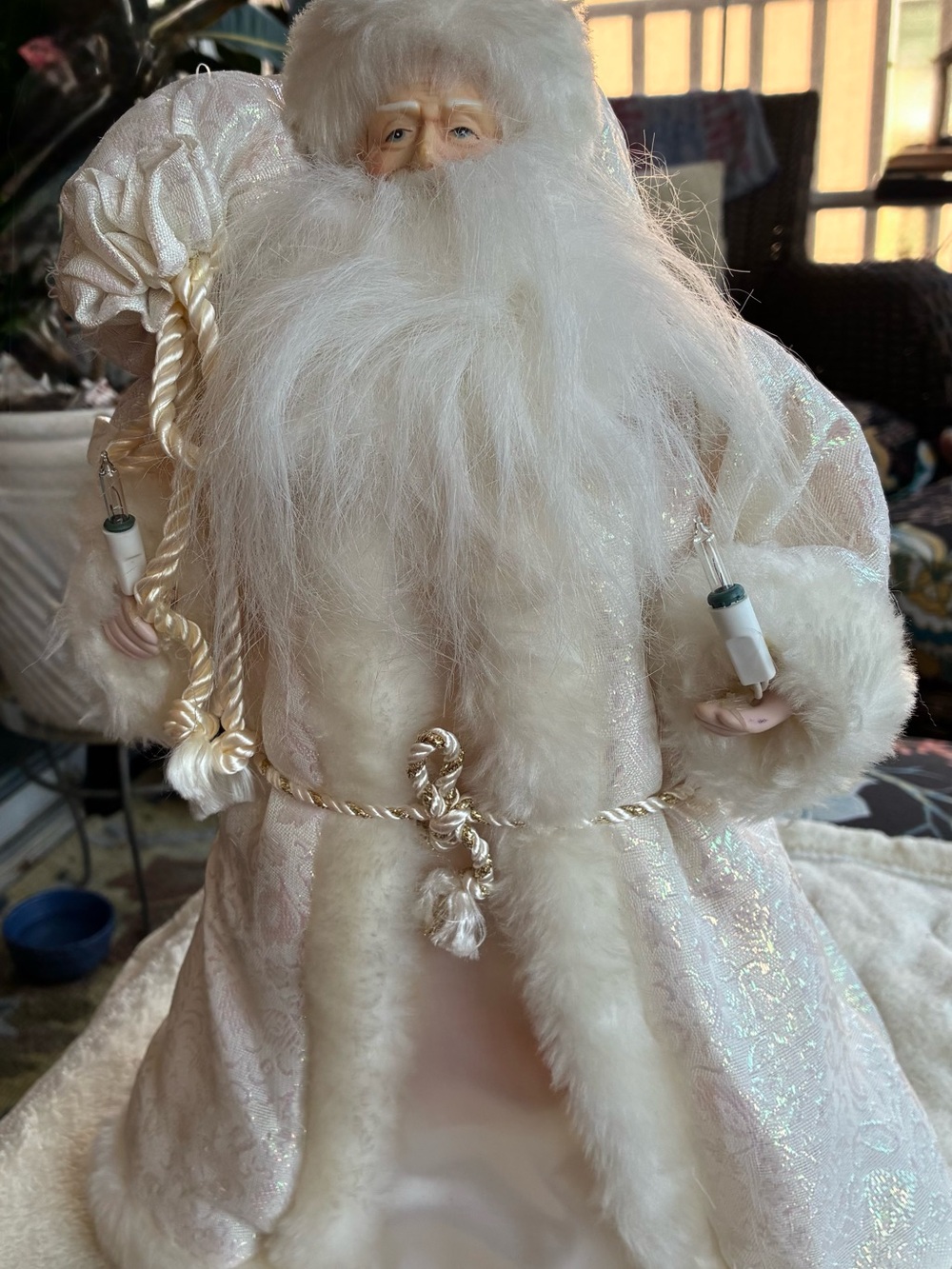 Vintage Father Christmas Tree Topper White 16 Inches Tall